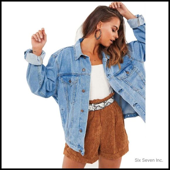 Jackets & Blazers - Oversized Denim Jacket Vintage Boyfriend Fit Y2K Chic Long Sleeve Coat